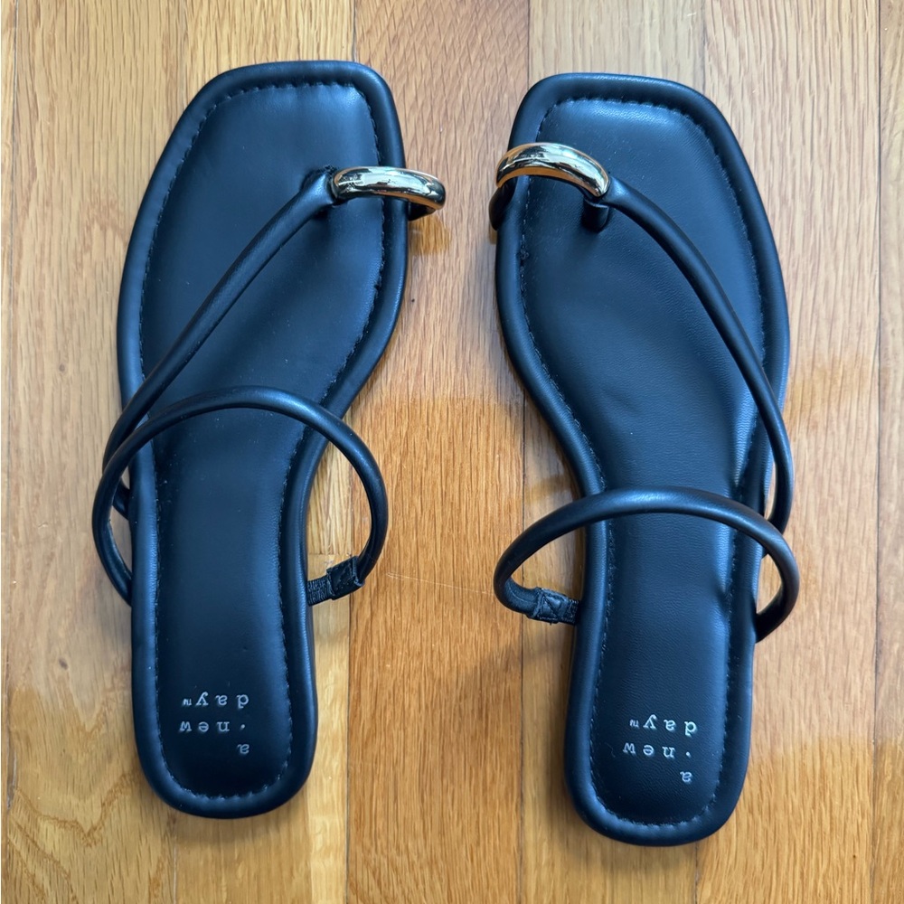 a new day Black Sandals with Gold Accents